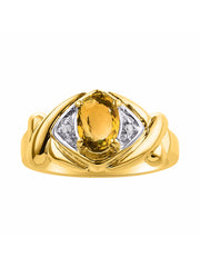 Rylos Hugs & Kisses XOXO Ring with 7X5MM Gemstone & Diamonds - Birthstone Jewelry for Women in Yellow Gold Plated Silver, Sizes 5-10