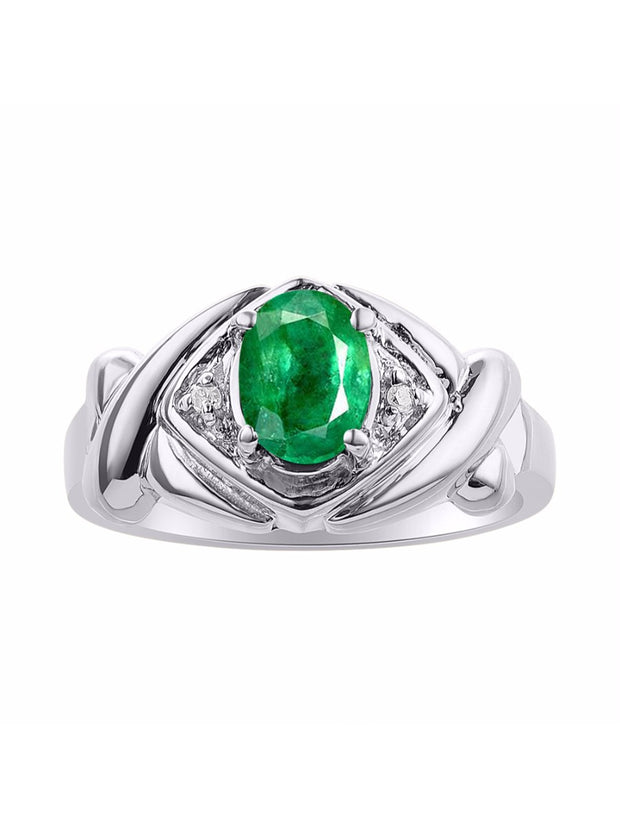 Rylos Hugs & Kisses XOXO Ring with 7X5MM Gemstone & Diamonds - Birthstone Jewelry for Women in Sterling Silver, Sizes 5-10