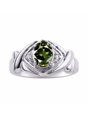 Rylos 14K White Gold XOXO Hugs & Kisses Ring with 7X5MM Gemstone & Diamonds - Birthstone Jewelry for Women in Gold, Sizes 5-10