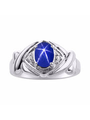 Rylos 14K White Gold XOXO Hugs & Kisses Ring with 7X5MM Gemstone & Diamonds - Birthstone Jewelry for Women in Gold, Sizes 5-10