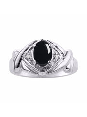 Rylos Hugs & Kisses XOXO Ring with 7X5MM Gemstone & Diamonds - Birthstone Jewelry for Women in Sterling Silver, Sizes 5-10