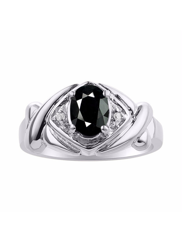 Rylos Hugs & Kisses XOXO Ring with 7X5MM Gemstone & Diamonds - Birthstone Jewelry for Women in Sterling Silver, Sizes 5-10