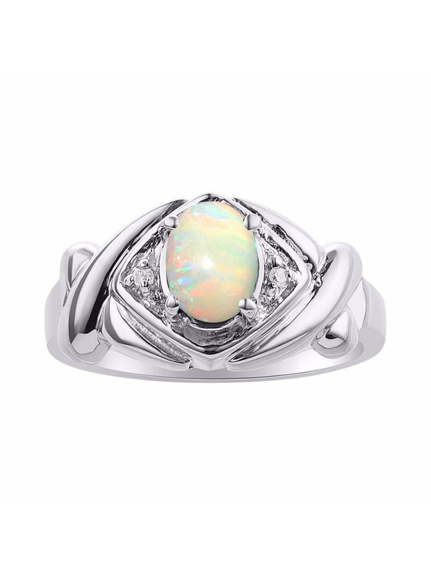 Rylos 14K White Gold XOXO Hugs & Kisses Ring with 7X5MM Gemstone & Diamonds - Birthstone Jewelry for Women in Gold, Sizes 5-10