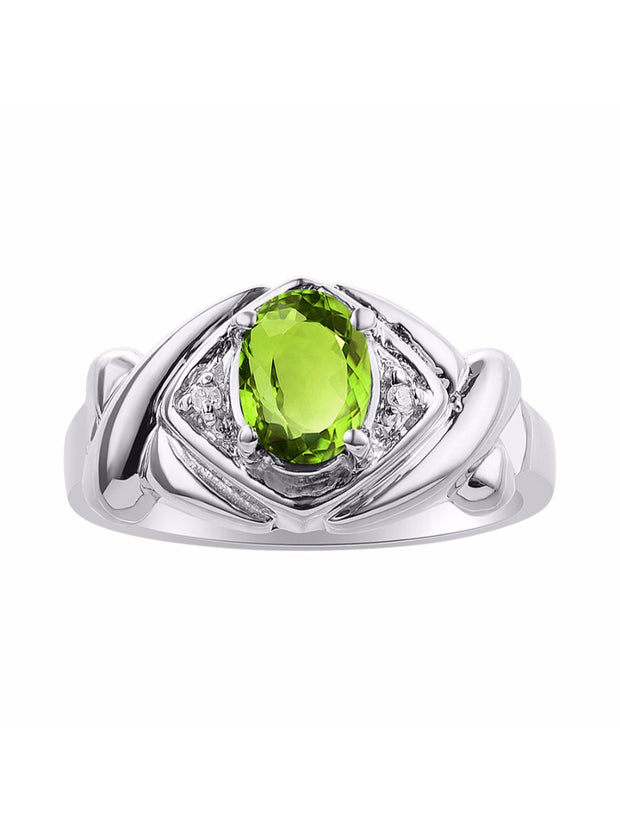 Rylos Hugs & Kisses XOXO Ring with 7X5MM Gemstone & Diamonds - Birthstone Jewelry for Women in Sterling Silver, Sizes 5-10