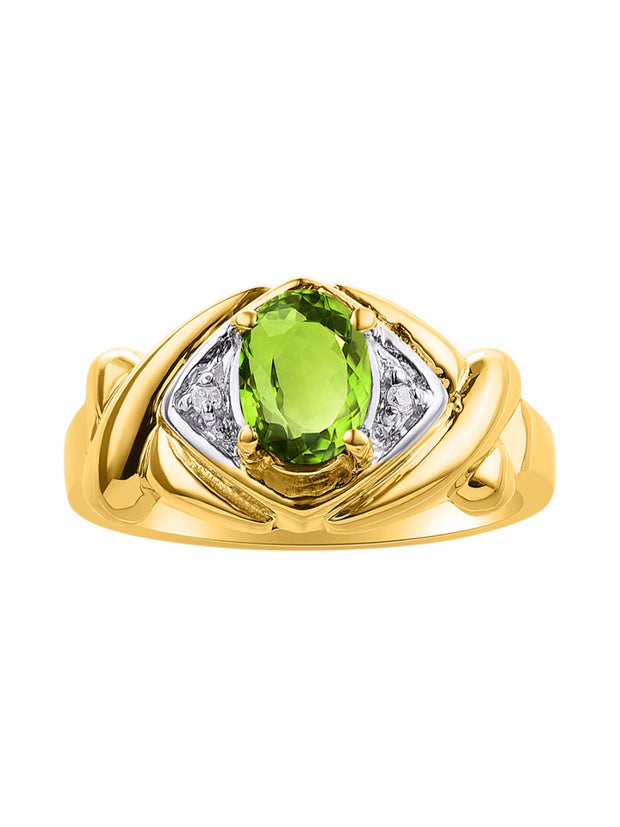 Rylos Hugs & Kisses XOXO Ring with 7X5MM Gemstone & Diamonds - Birthstone Jewelry for Women in Yellow Gold Plated Silver, Sizes 5-10