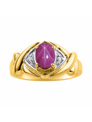 Rylos Hugs & Kisses XOXO Ring with 7X5MM Gemstone & Diamonds - Birthstone Jewelry for Women in Yellow Gold Plated Silver, Sizes 5-10