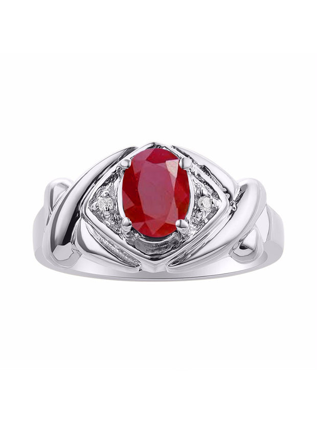 Rylos 14K White Gold XOXO Hugs & Kisses Ring with 7X5MM Gemstone & Diamonds - Birthstone Jewelry for Women in Gold, Sizes 5-10