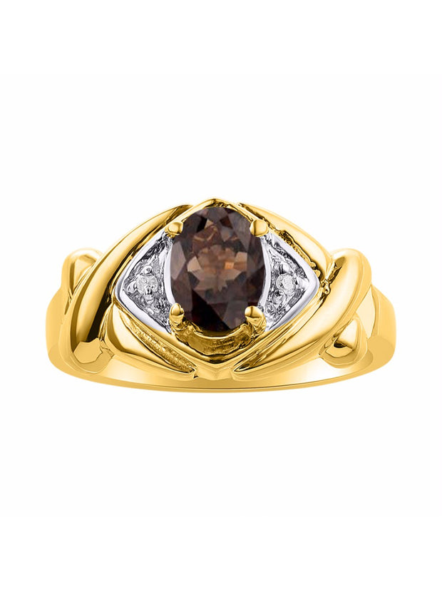 Rylos Hugs & Kisses XOXO Ring with 7X5MM Gemstone & Diamonds - Birthstone Jewelry for Women in Yellow Gold Plated Silver, Sizes 5-10