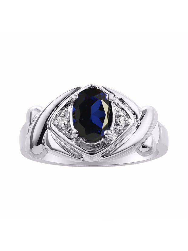 Rylos 14K White Gold XOXO Hugs & Kisses Ring with 7X5MM Gemstone & Diamonds - Birthstone Jewelry for Women in Gold, Sizes 5-10