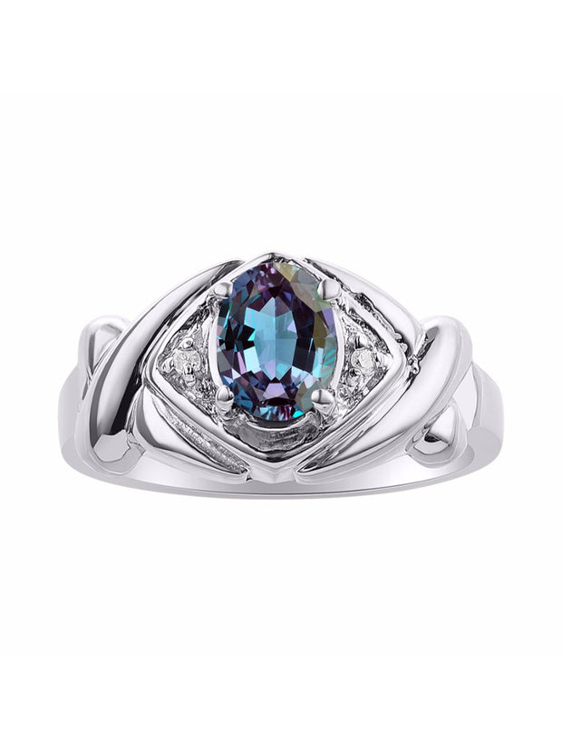 Rylos Hugs & Kisses XOXO Ring with 7X5MM Gemstone & Diamonds - Birthstone Jewelry for Women in Sterling Silver, Sizes 5-10