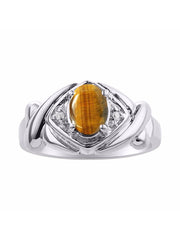 Rylos 14K White Gold XOXO Hugs & Kisses Ring with 7X5MM Gemstone & Diamonds - Birthstone Jewelry for Women in Gold, Sizes 5-10