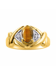 Rylos Hugs & Kisses XOXO Ring with 7X5MM Gemstone & Diamonds - Birthstone Jewelry for Women in Yellow Gold Plated Silver, Sizes 5-10