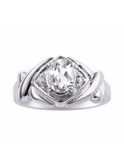 Rylos 14K White Gold XOXO Hugs & Kisses Ring with 7X5MM Gemstone & Diamonds - Birthstone Jewelry for Women in Gold, Sizes 5-10