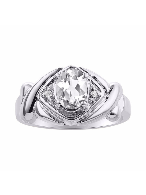 Rylos 14K White Gold XOXO Hugs & Kisses Ring with 7X5MM Gemstone & Diamonds - Birthstone Jewelry for Women in Gold, Sizes 5-10