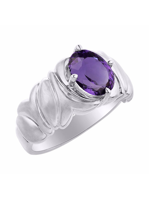 Rylos Solitaire 9X7MM Oval Gemstone Ring with Satin Finish Band Sterling Silver Birthstone Rings Size 5-10