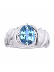 Rylos Solitaire 9X7MM Oval Gemstone Ring with Satin Finish Band Sterling Silver Birthstone Rings Size 5-10