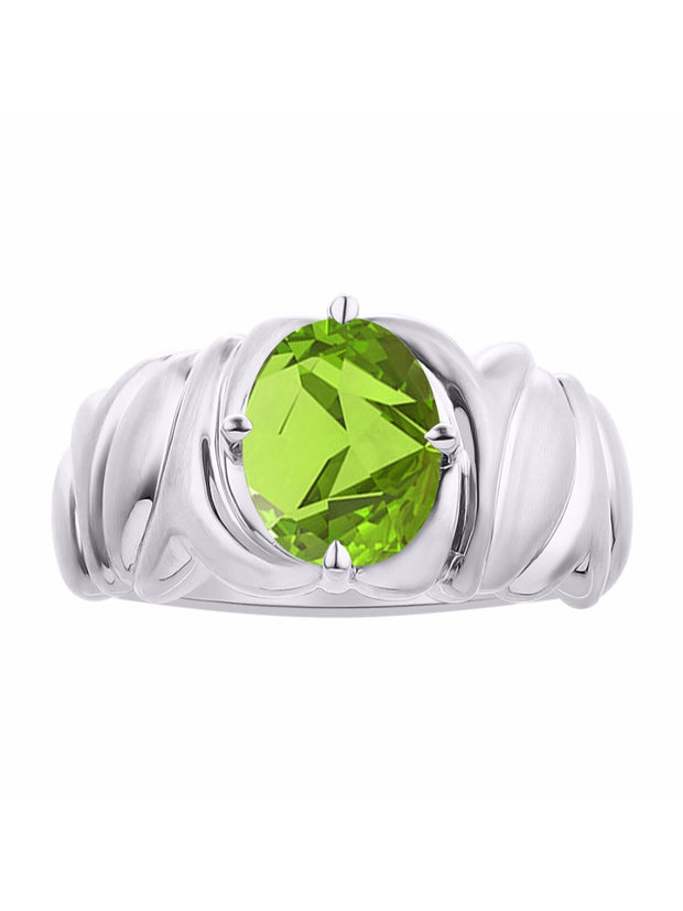 Rylos Solitaire 9X7MM Oval Gemstone Ring with Satin Finish Band Sterling Silver Birthstone Rings Size 5-10