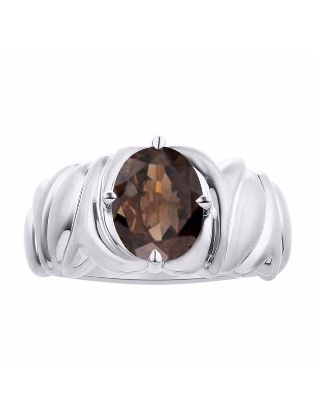 Rylos Solitaire 9X7MM Oval Gemstone Ring with Satin Finish Band Sterling Silver Birthstone Rings Size 5-10