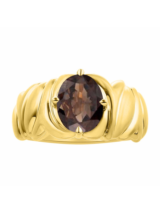 Rylos Solitaire 9X7MM Oval Gemstone Ring with Satin Finish Band Yellow Gold Plated Silver Birthstone Rings Size 5-10