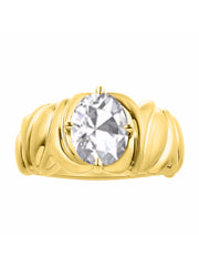 Rylos Solitaire 9X7MM Oval Gemstone Ring with Satin Finish Band Yellow Gold Plated Silver Birthstone Rings Size 5-10