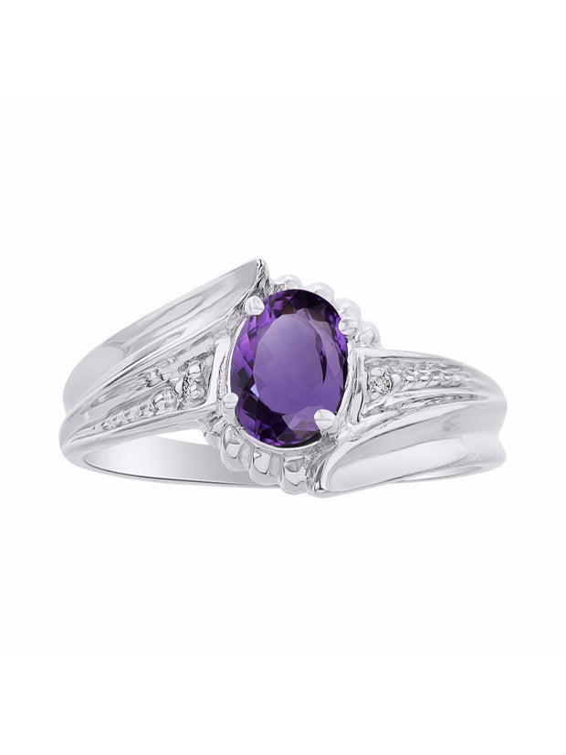 Rylos Swirl Z Ring with 7X5MM Oval Gemstone & Diamond Accent  Elegant Birthstone Jewelry for Women in Sterling Silver  Available in Sizes 5-10