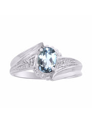 Rylos Swirl Z Ring with 7X5MM Oval Gemstone & Diamond Accent  Elegant Birthstone Jewelry for Women in Sterling Silver  Available in Sizes 5-10