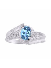 Rylos Swirl Z Ring with 7X5MM Oval Gemstone & Diamond Accent  Elegant Birthstone Jewelry for Women in Sterling Silver  Available in Sizes 5-10