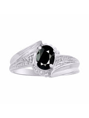 Rylos Swirl Z Ring with 7X5MM Oval Gemstone & Diamond Accent  Elegant Birthstone Jewelry for Women in Sterling Silver  Available in Sizes 5-10