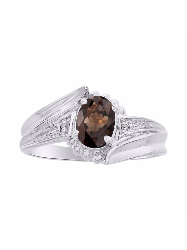 Rylos Swirl Z Ring with 7X5MM Oval Gemstone & Diamond Accent  Elegant Birthstone Jewelry for Women in Sterling Silver  Available in Sizes 5-10