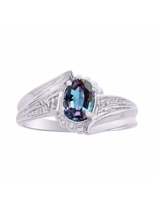 Rylos 14K White Gold Swirl Z Ring with 7X5MM Oval Gemstone & Diamond Accent  Exquisite Color Stone Birthstone Jewelry for Women  Available in Sizes 5-10