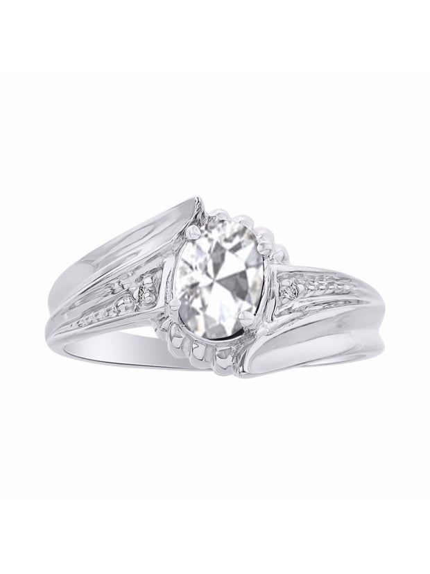 Rylos 14K White Gold Swirl Z Ring with 7X5MM Oval Gemstone & Diamond Accent  Exquisite Color Stone Birthstone Jewelry for Women  Available in Sizes 5-10