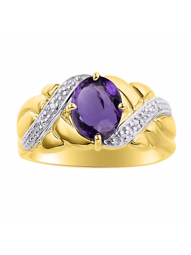 Rylos Classic Ring with 9X7MM Oval Gemstone & Diamonds  Radiant Birthstone Color Stone Jewelry for Women In Yellow Gold Plated Silver  Available in Sizes 5-13