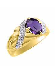 Rylos Classic Ring with 9X7MM Oval Gemstone & Diamonds  Radiant Birthstone Color Stone Jewelry for Women In Yellow Gold Plated Silver  Available in Sizes 5-13