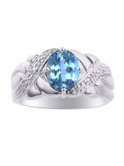 Rylos 14K White Gold Classic Ring with 9X7MM Oval Gemstone & Sparkling Diamonds  Exquisite Gem Jewelry for Women  Available in Sizes 5-10