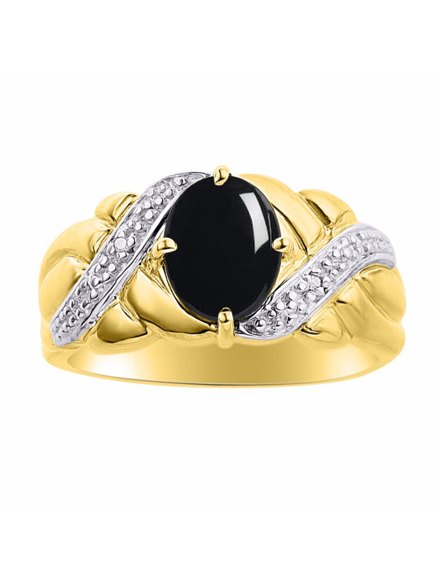 Rylos Classic Ring with 9X7MM Oval Gemstone & Diamonds  Radiant Birthstone Color Stone Jewelry for Women In Yellow Gold Plated Silver  Available in Sizes 5-13