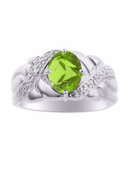 Rylos Classic Ring with 9X7MM Oval Gemstone & Diamonds  Radiant Birthstone Color Stone Jewelry for Women in Sterling Silver  Available in Sizes 5-13