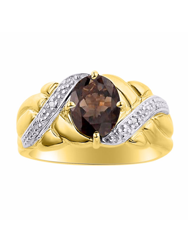 Rylos Classic Ring with 9X7MM Oval Gemstone & Diamonds  Radiant Birthstone Color Stone Jewelry for Women In Yellow Gold Plated Silver  Available in Sizes 5-13