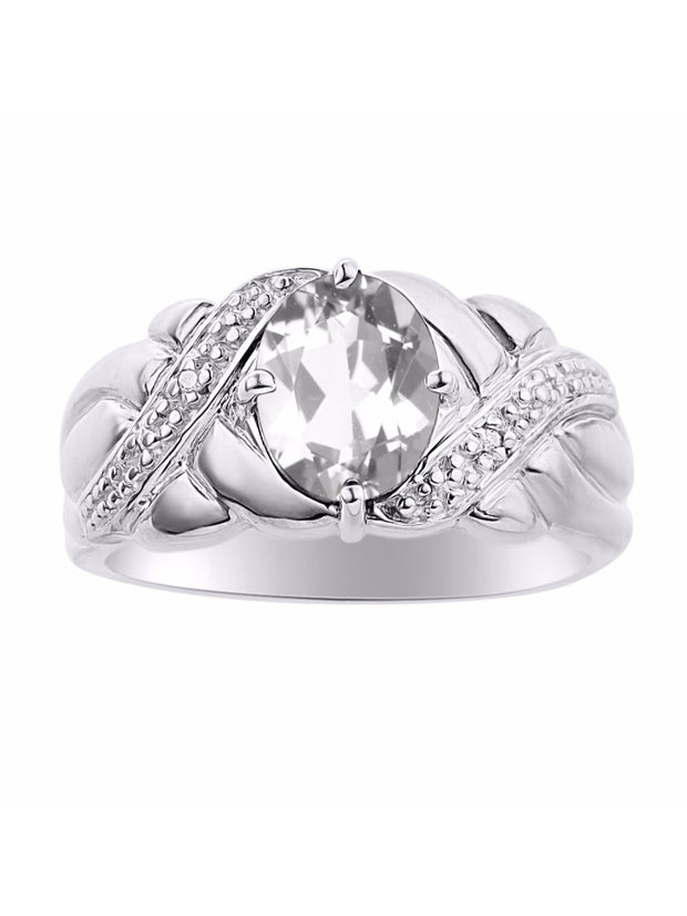 Rylos 14K White Gold Classic Ring with 9X7MM Oval Gemstone & Sparkling Diamonds  Exquisite Gem Jewelry for Women  Available in Sizes 5-10