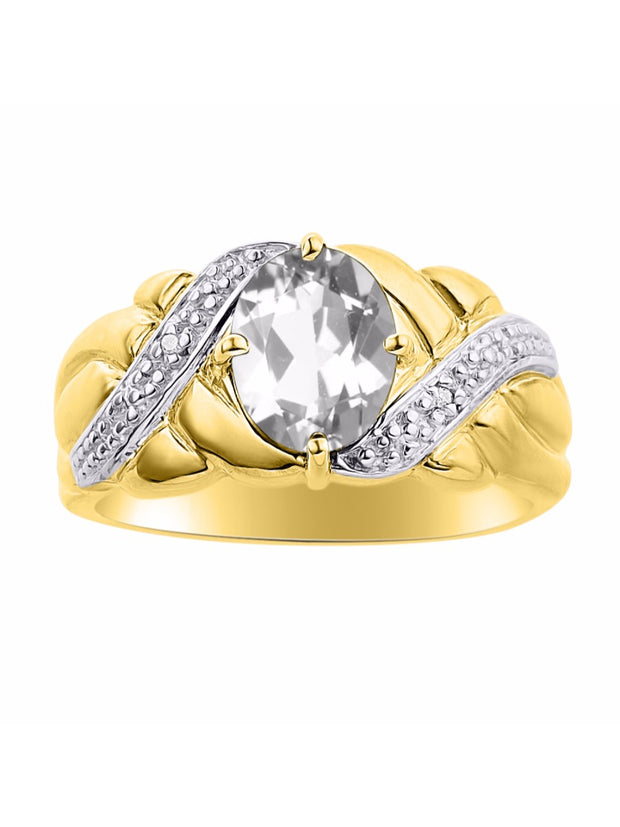 Rylos Classic Ring with 9X7MM Oval Gemstone & Diamonds  Radiant Birthstone Color Stone Jewelry for Women In Yellow Gold Plated Silver  Available in Sizes 5-13