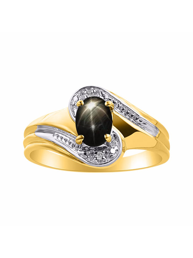 Rylos Designer Swirl Style Ring Yellow Gold Plated Silver 925 : 7X5MM Oval Gemstone & Diamond Accent - Birthstone Jewelry for Women - Available in Sizes 5-10.