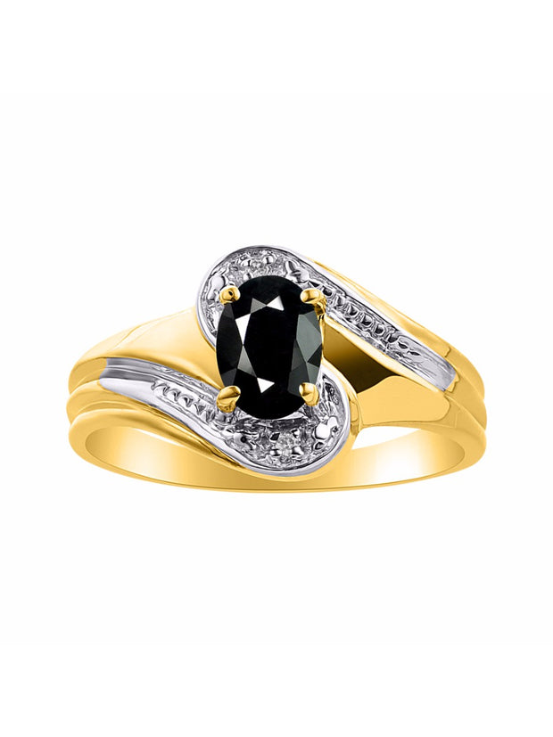 Rylos Designer Swirl Style Ring Yellow Gold Plated Silver 925 : 7X5MM Oval Gemstone & Diamond Accent - Birthstone Jewelry for Women - Available in Sizes 5-10.