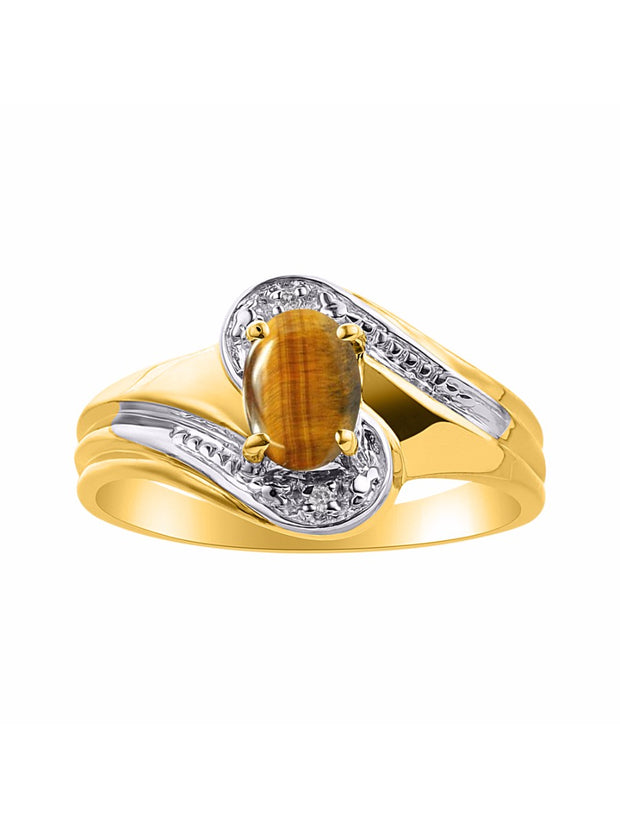 Rylos Designer Swirl Style Ring Yellow Gold Plated Silver 925 : 7X5MM Oval Gemstone & Diamond Accent - Birthstone Jewelry for Women - Available in Sizes 5-10.