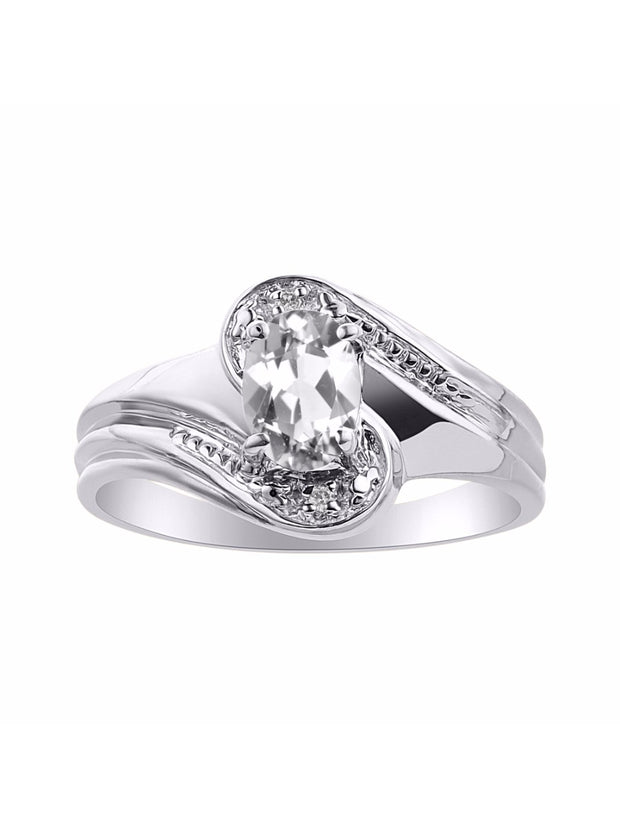 Rylos 14K White Gold Ring Designer Swirl Style : 7X5MM Oval Gemstone & Diamond Accent - Birthstone Jewelry for Women - Available in Sizes 5-10.