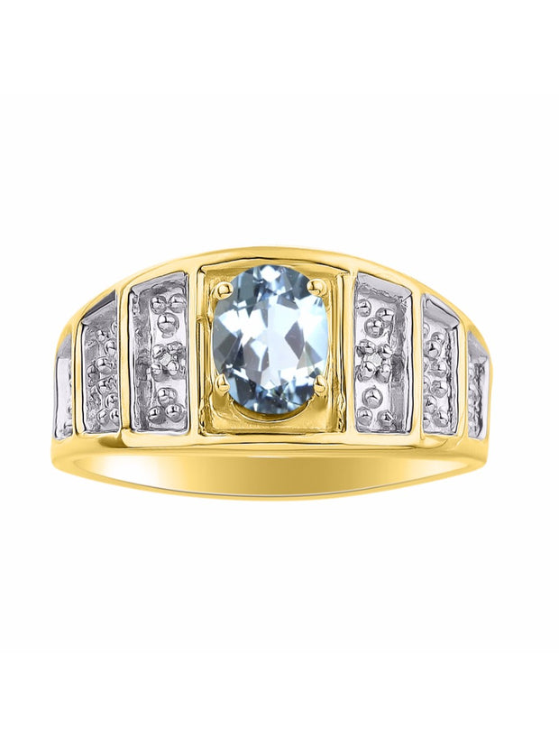 Rylos Classic Style Ring with 7X5MM Oval Gemstone & Diamond Accent  Elegant Birthstone Jewelry for Women and in Yellow Gold Plated Silver  Available in Sizes 5-10