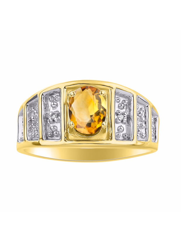 Rylos Classic Style Ring with 7X5MM Oval Gemstone & Diamond Accent  Elegant Birthstone Jewelry for Women and in Yellow Gold Plated Silver  Available in Sizes 5-10