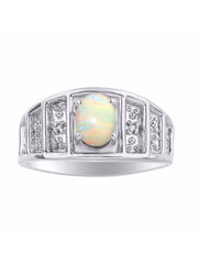 RYLOS  Rings for Women Sterling Silver Ring Classic Style 7X5MM Oval Gemstone & Genuine Diamond Ring October Opal Jewelry for Women Sterling Silver Rings for Women Diamond Rings for Women Girls