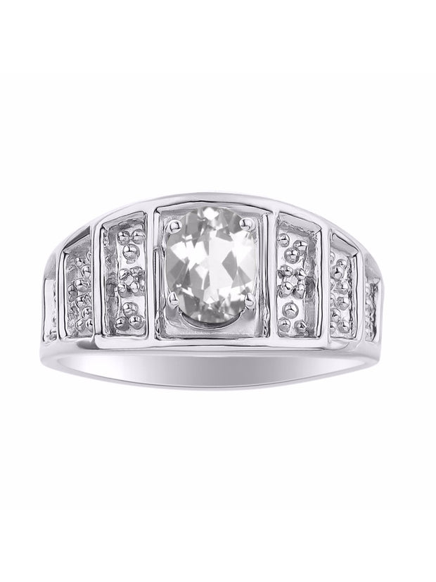 Rylos 14K White Gold Classic Style Ring with 7X5MM Oval Gemstone & Diamond Accent  Elegant Birthstone Jewelry for Women and  Available in Sizes 5-10