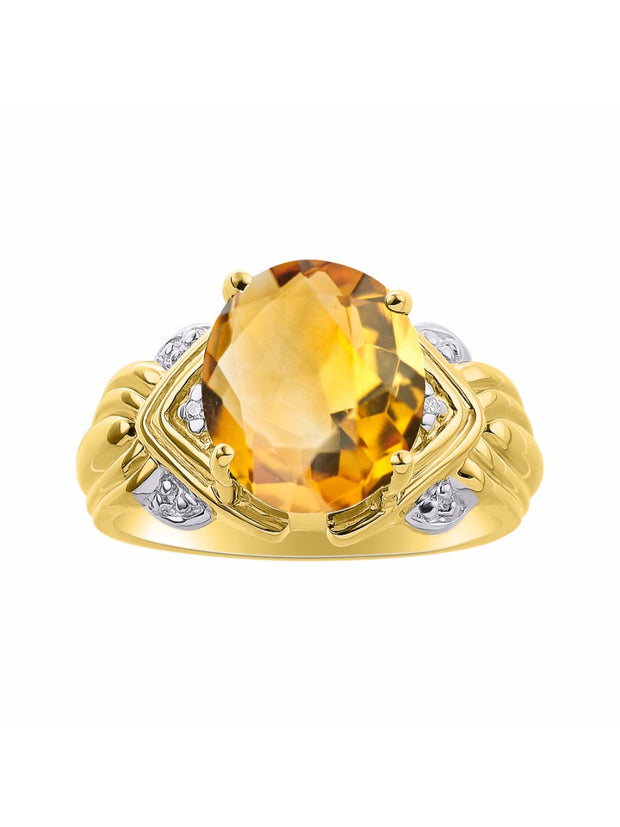 Rylos 14K Yellow Gold Ring with 12X10MM Gemstone & Diamonds  Striking Ring for Middle or Pointer Finger  Exquisite Color Stone Jewelry for Women  Available in Sizes 5-13