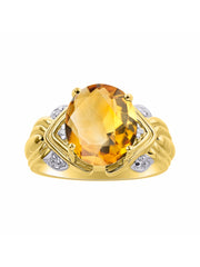 Rylos Ring with 12X10MM Gemstone & Diamonds  Striking Ring for Middle or Pointer Finger  Elegant Yellow Gold Plated Silver Jewelry for Women  Available in Sizes 5-13