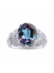 Rylos Ring with 12X10MM Gemstone & Diamonds  Striking Ring for Middle or Pointer Finger  Elegant Sterling Silver Jewelry for Women  Available in Sizes 5-13